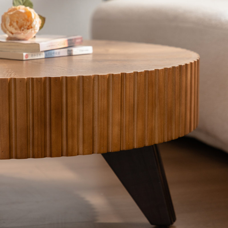 Table basse ronde 35,4 po, Plateau naturel / base brune