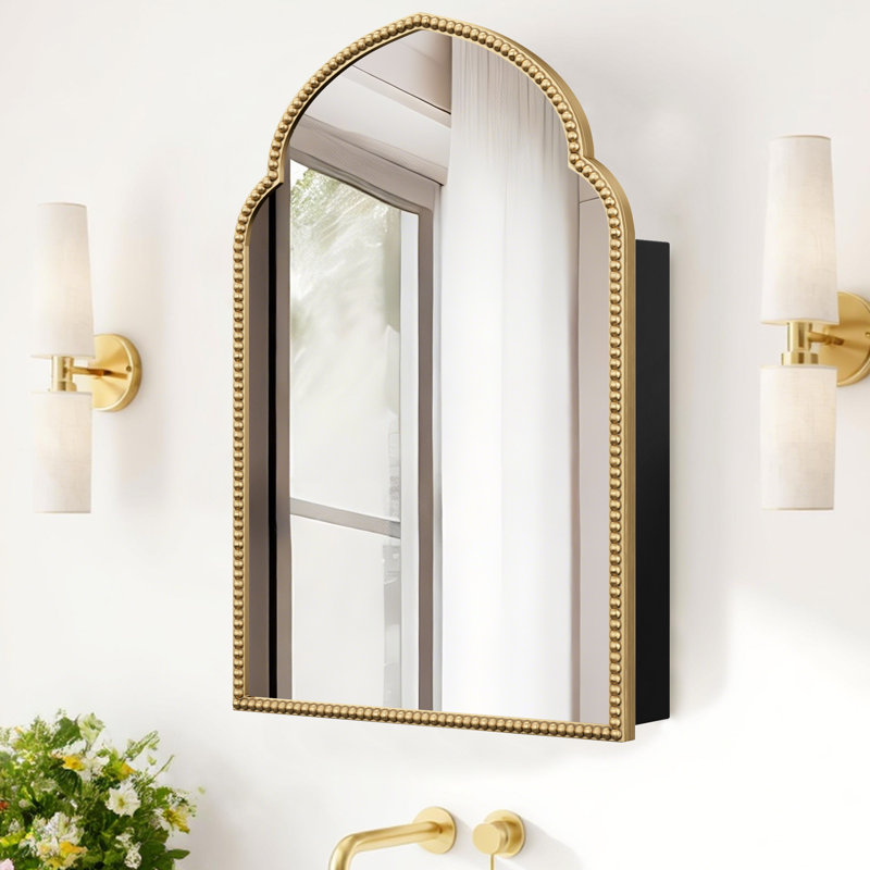 Pelaga 19.7"W X 30"H Recessed Framed Metal Medicine Cabinet, Gold
