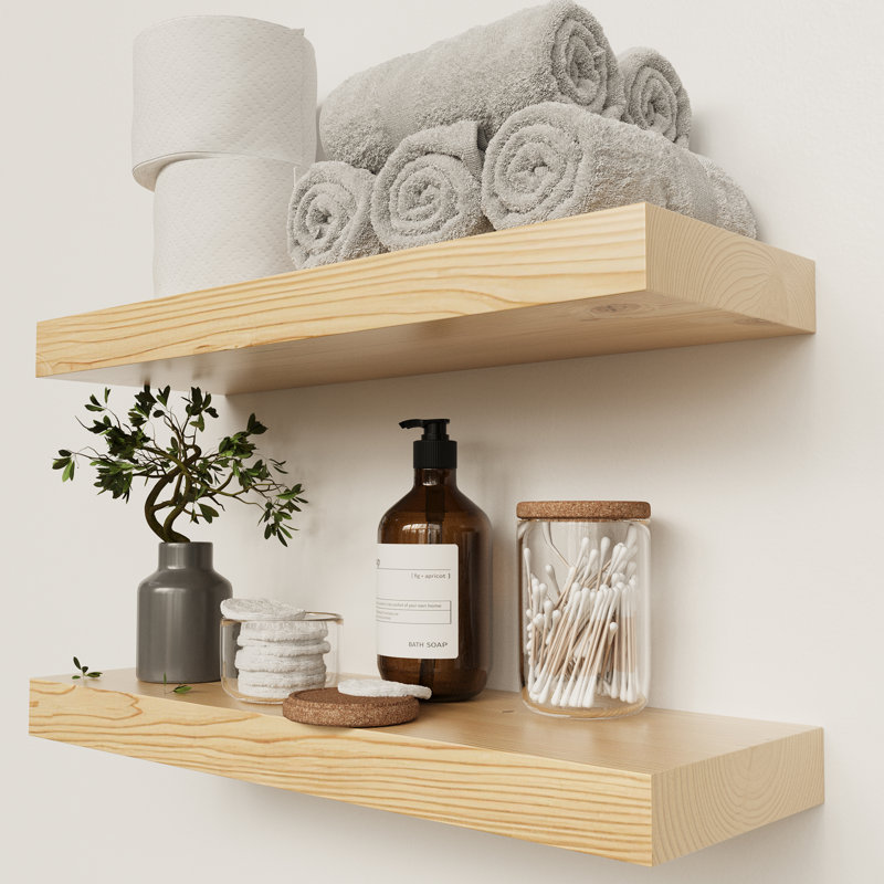 Tablettes flottantes en bois massif, tablettes en bois pour le mur, Naturel, 1.5" H x 20" W x 6.7" D