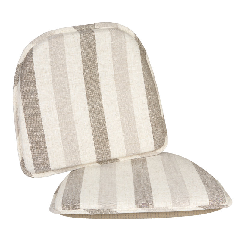 Coussin de chaise de salle à manger antidérapant à rayures, 15 po x 16 po x 2 po, ensemble de 8, Taupe  Checkered