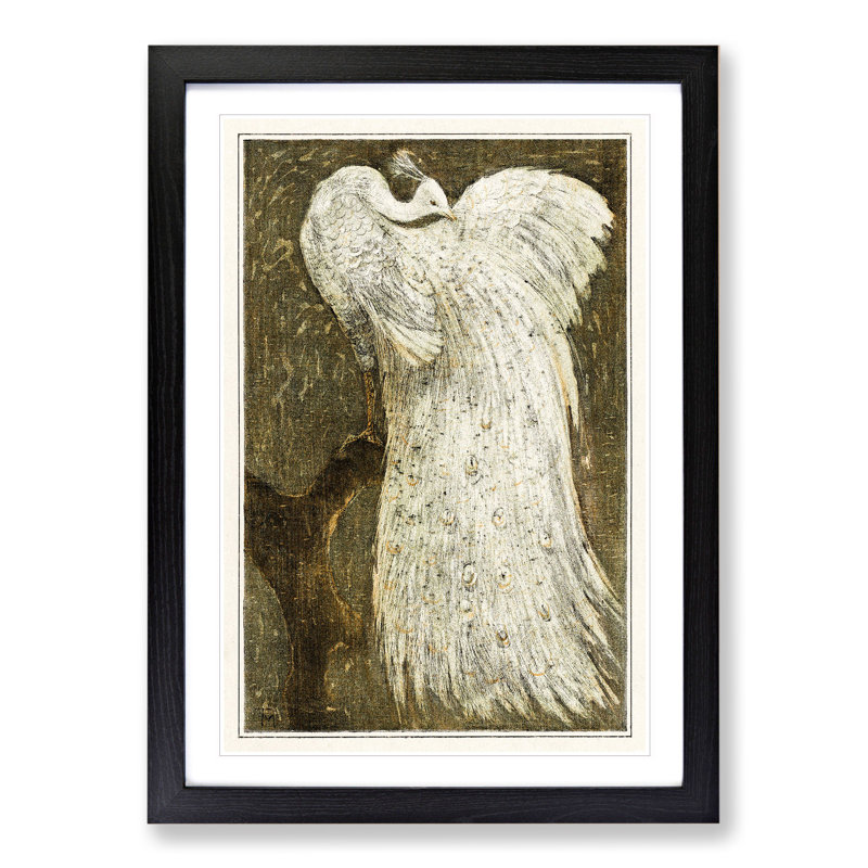 White Peacock by Theo Van Hoytema - Picture Frame Painting, 65cm H x 48cm W x 2cm D, Black