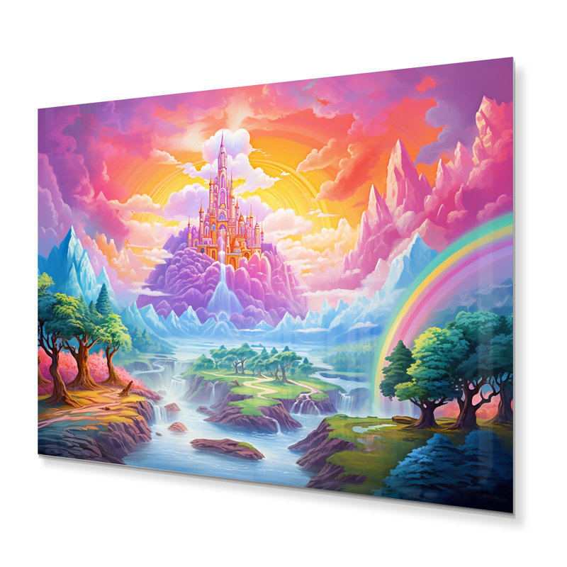«Fantasy Rainbow Kawaii Castle Landscape» sur métal, H 30 po x l 40 po x P 1,5 po