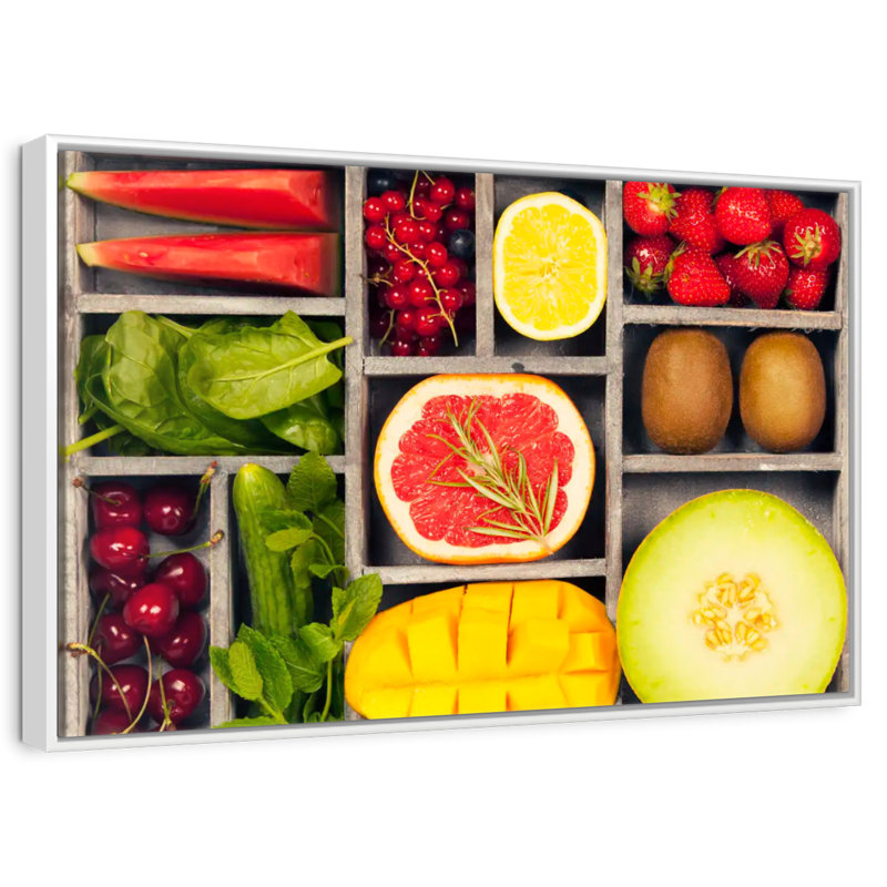Bento légumes et fruits, 13 po x 9 po, Cadre flottant blanc
