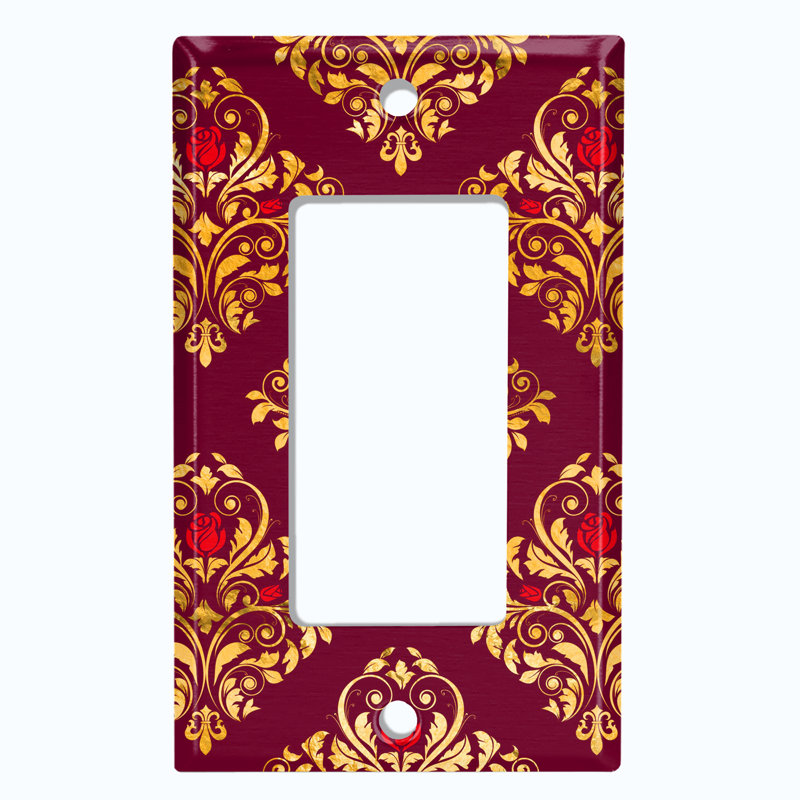 Couvercle de prise de courant en métal avec interrupteur de lumière (damassé jaune élégant à détail de diamant marron - bascule simple)