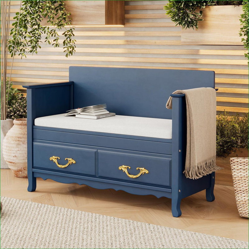 Banc de rangement pour chaussures Flowluxe Dusty Blue avec coussin amovible, banc de rangement caché pour le hall d'entrée