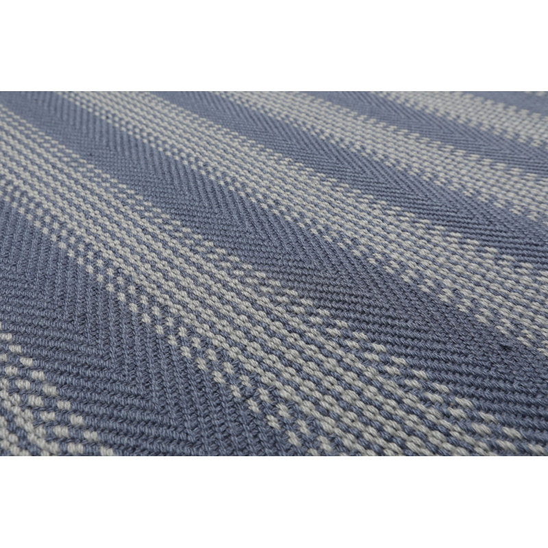 Tapis oriental multicolore tissé à la main à chevrons bleu ton sur ton, Rectangle 7 pi 6 po x 9 pi 6 po
