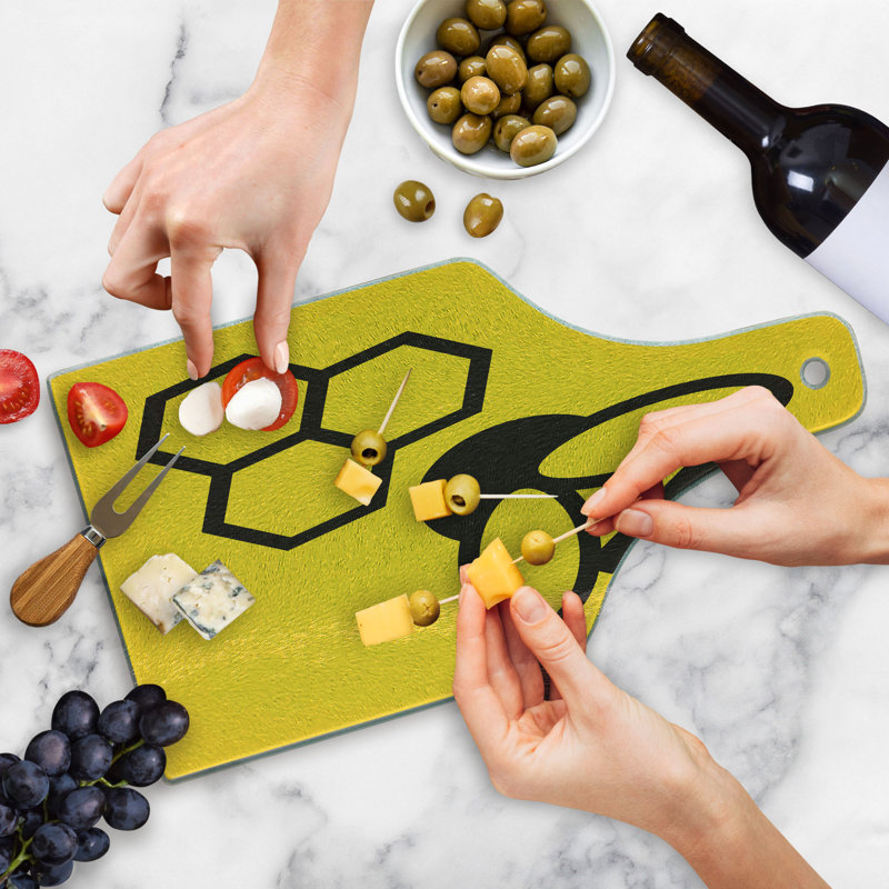 Ambesonne Honeycomb Tempered Glass Cutting Board Hexagons with Bee Simple Yellow and Black