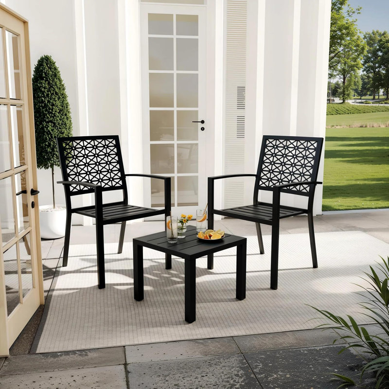 3-Piece Steel Outdoor Bistro Set with Stackable 2 Chairs & Table | Compact Patio Dining Set for Balcony, Garden & Deck – Weather-Resistant