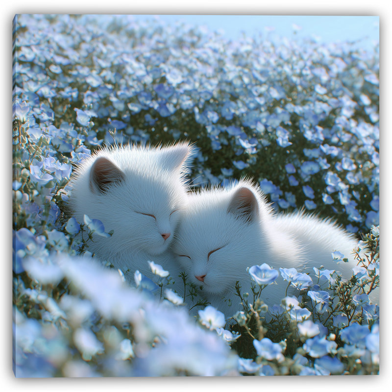 «Dreaming Cats Parmi Fleurs», art mural sur toile, 1, H 20 po x l 20 po