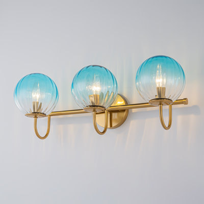 Luminaire de meuble-lavabo moderne à 3 lumières avec abat-jour en verre nervuré