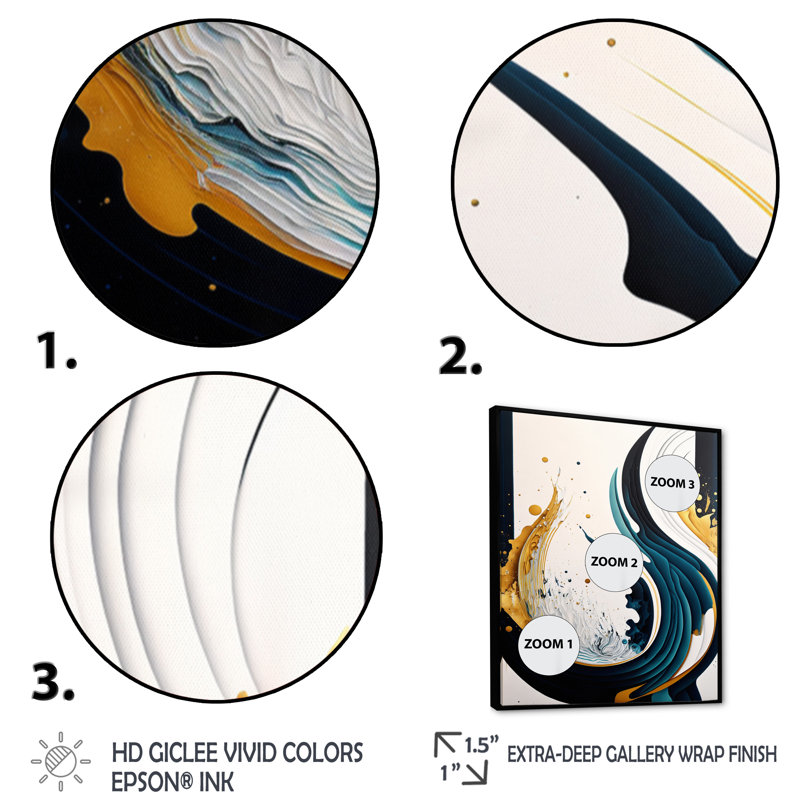 «Blue and Gold Modern Abstract VI», reproduction sur toile flottante, H 20 po x l 12 po x P 1 po, Toile à cadre flottant noir