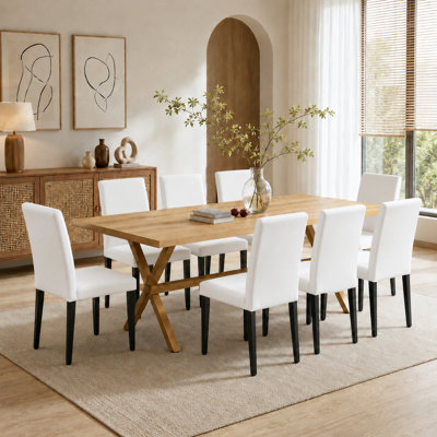 71" Modern Industrial Dining Set - Trestle Table With Upholstered PU Leather Chairs (7 & 9 Piece Options)