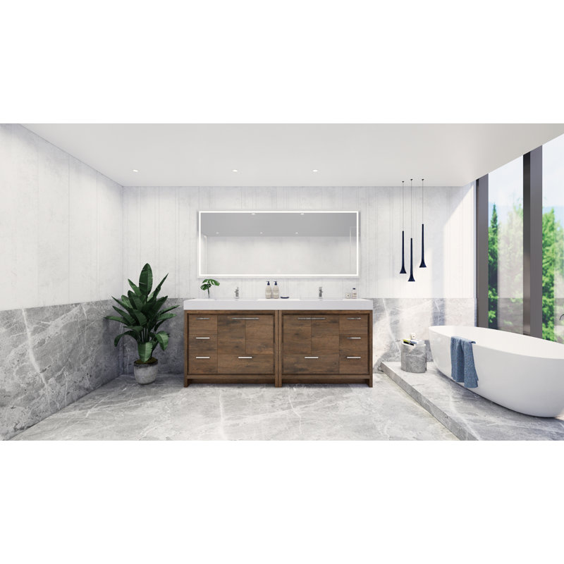 Marche 83.4'' Double Bathroom Vanity with Acrylic Top, Rose Wood, Chrome