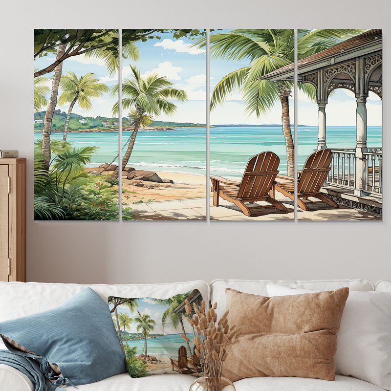 Décoration murale 4 pièces Island Serenity Chairs By The Beach - Coastal Tropical, H 32 po x l 64 po