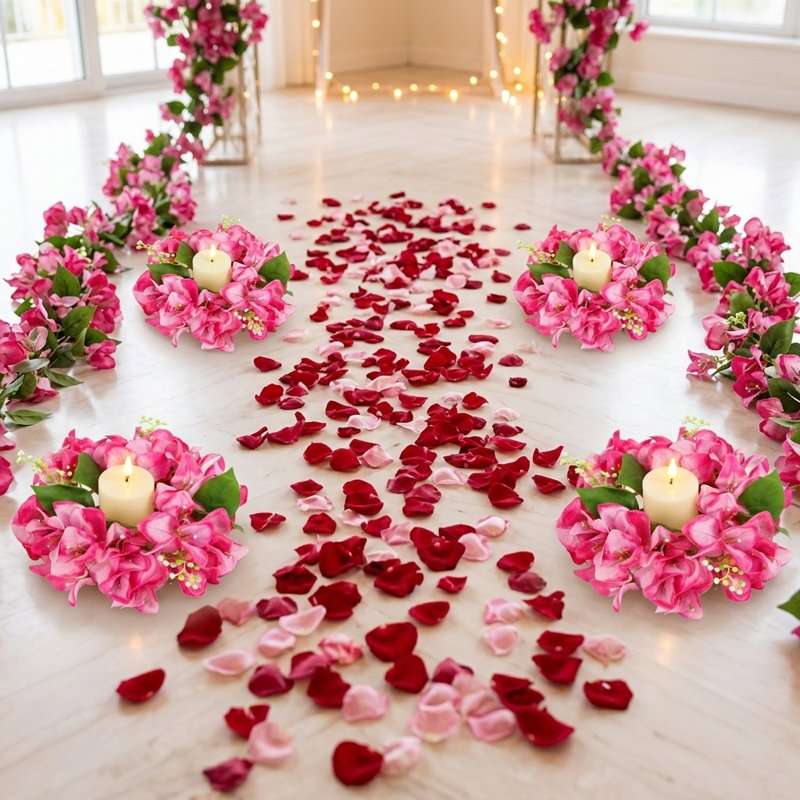 4 anneaux de bougie de fleurs artificielles 4PCS, bougies de 9 pouces Bougainvillea floral