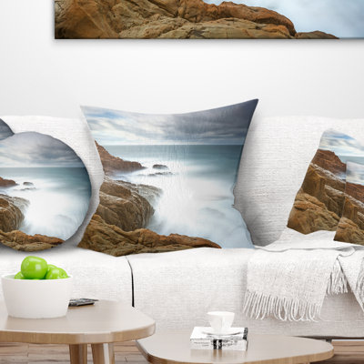Coussin imprimé roches et vagues rouge foncé - Sea & Shore