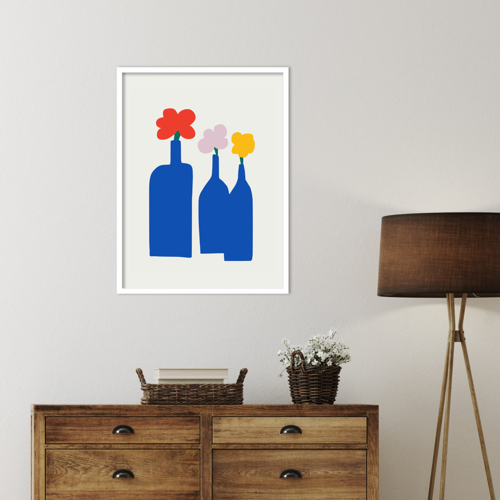 Blue Bottle Vase Print by Little Dean, White, 33" H x 25" W