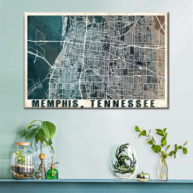Carte rétro de la ville de Memphis, H 24 po x l 36 po x P 1,25 po