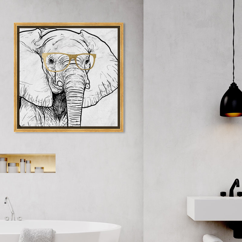 «Zoo and Wild Animals Elephant and Eye Glasses», reproduction d'impression sur toile, H 16 po x l 16 po x P 1,5 po