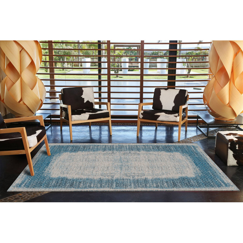 Tapis décoratif à motif abstrait bleu, Rectangle 3 pi 11,24 po x 5 pi 10,87 po