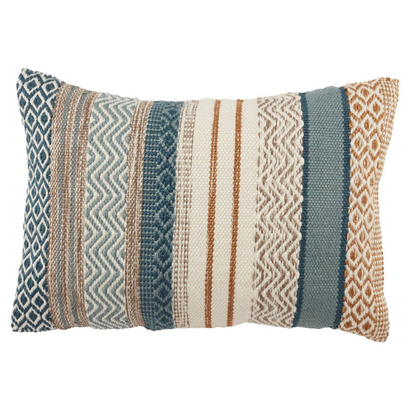 Rautha Blue and Gold Geometric Polyester Throw Pillow