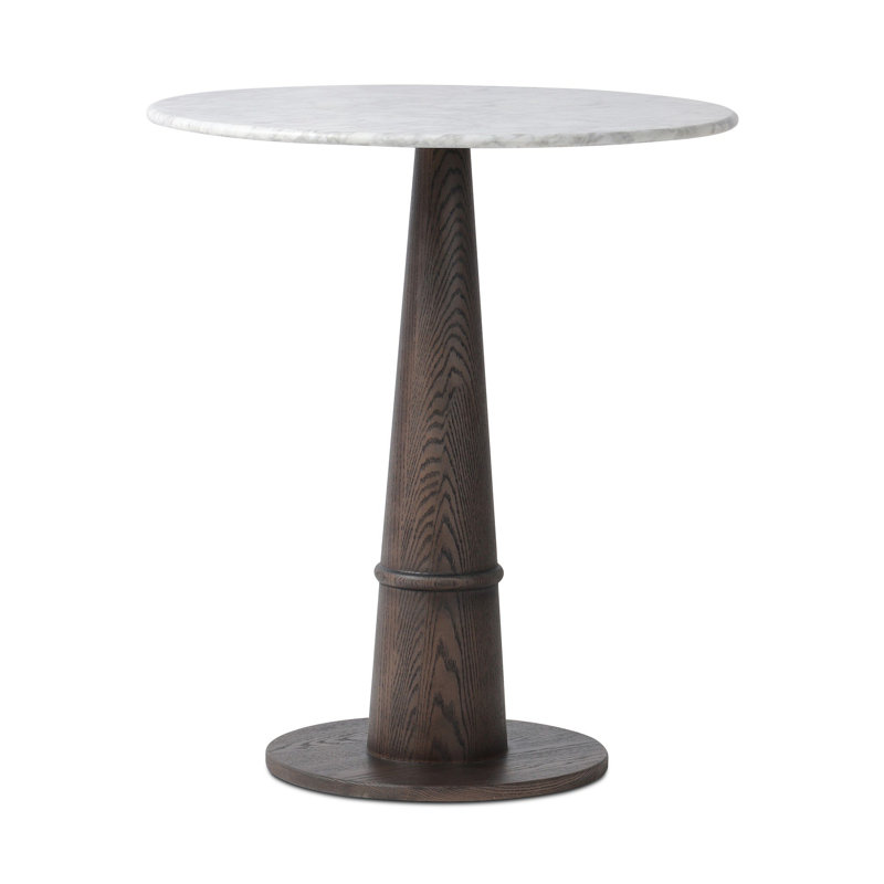 Goetz Bar Table-Brown Oak-Bar, Honed White Marble/Brown Oak, 36.5" H x 32" L x 32" W