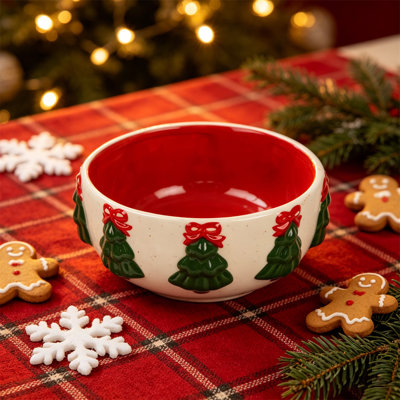 Bol de Noël en céramique - Plat décoratif embossé arbre de Noël