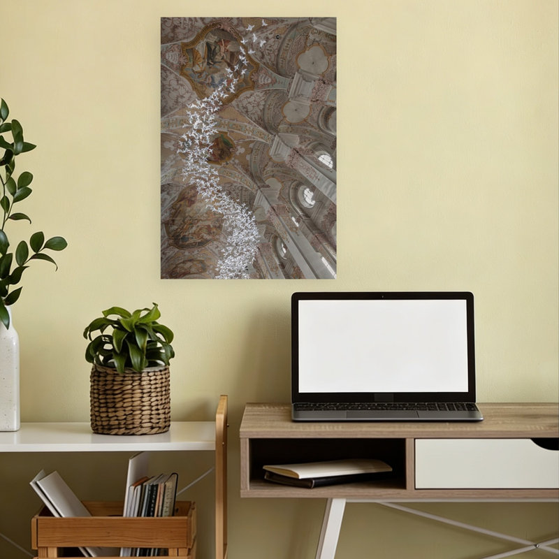 Soaring Doves Sanctuary Contemporary Bird Architecture Wall Art Print 1 Piece Wrapped Canvas Wall Art, 45.72cm H x 30.48cm W
