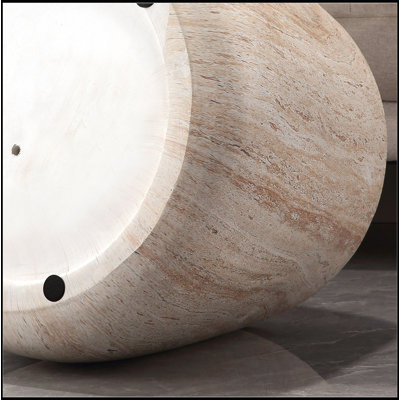 Drum Shaped Accent Coffee Table MgO Faux Travertine Round Indoor Outdoor Top 14.57 x 18.90 x H 16.54