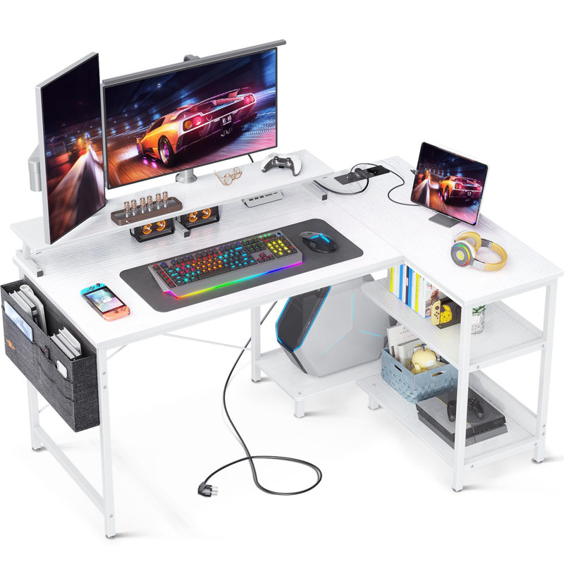 Analyce L-Shaped Writing Desk, White