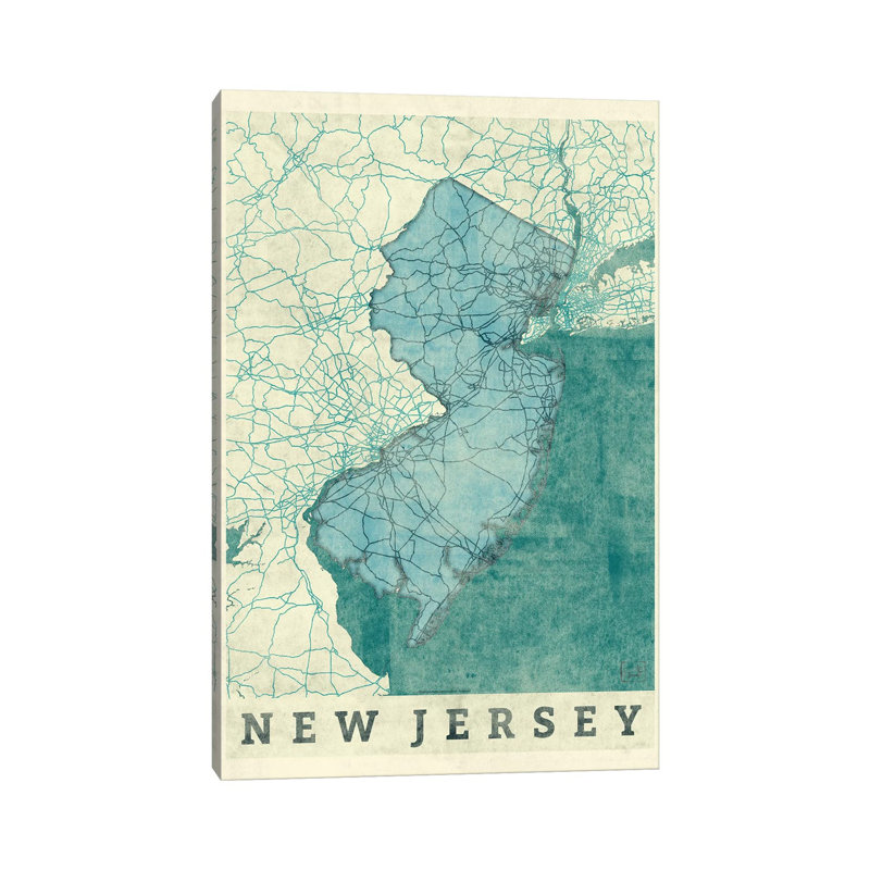 New Jersey Map by Hubert Roguski - Wrapped Canvas Print, 152.5 cm H x 101.5 cm W