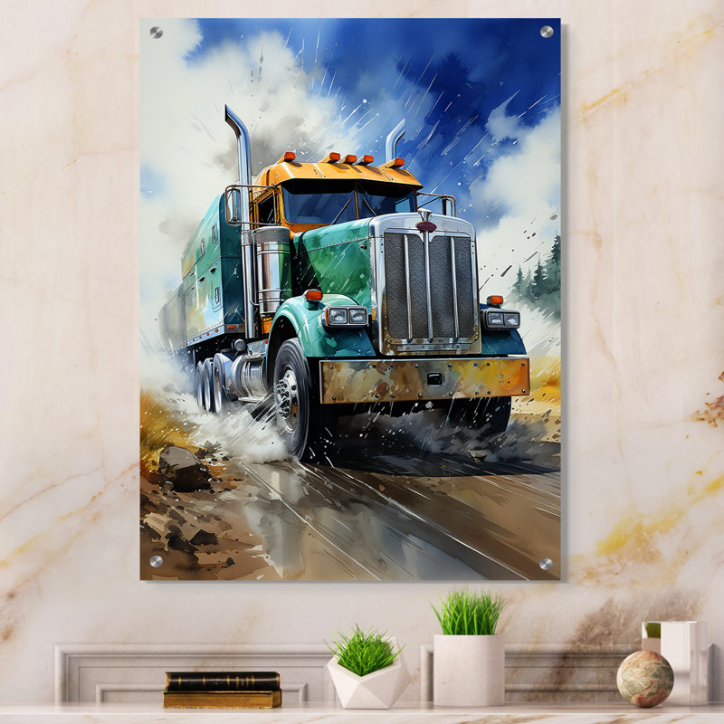 Camion lourd semi-robuste I - Camion, art mural en acrylique pour le salon, H 20 po x l 12 po