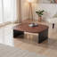 Table basse moderne carrée en bois massif bicolore avec base à deux pieds, largeur de 35,43 pouces
