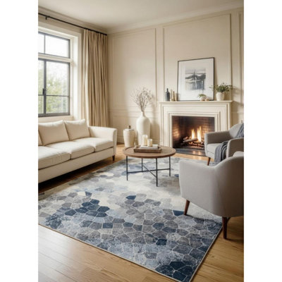 Tapis intérieur / extérieur en mosaïque de pierre bleue / beige 4 pi x 6 pi (3 pi 9 po x 5 pi 6 po) de Joni