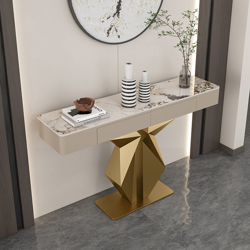 Console luxueuse, moderne, simple et rectangulaire, H 33,5 po x l 63 po x P 13,8 po, Doré