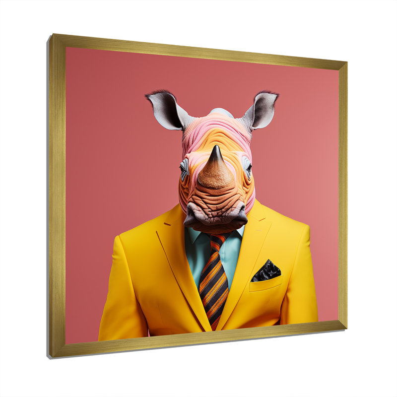 Art mural en forme de rhinocéros, H 36 po x l 36 po x P 1,5 po, Cadre doré simple