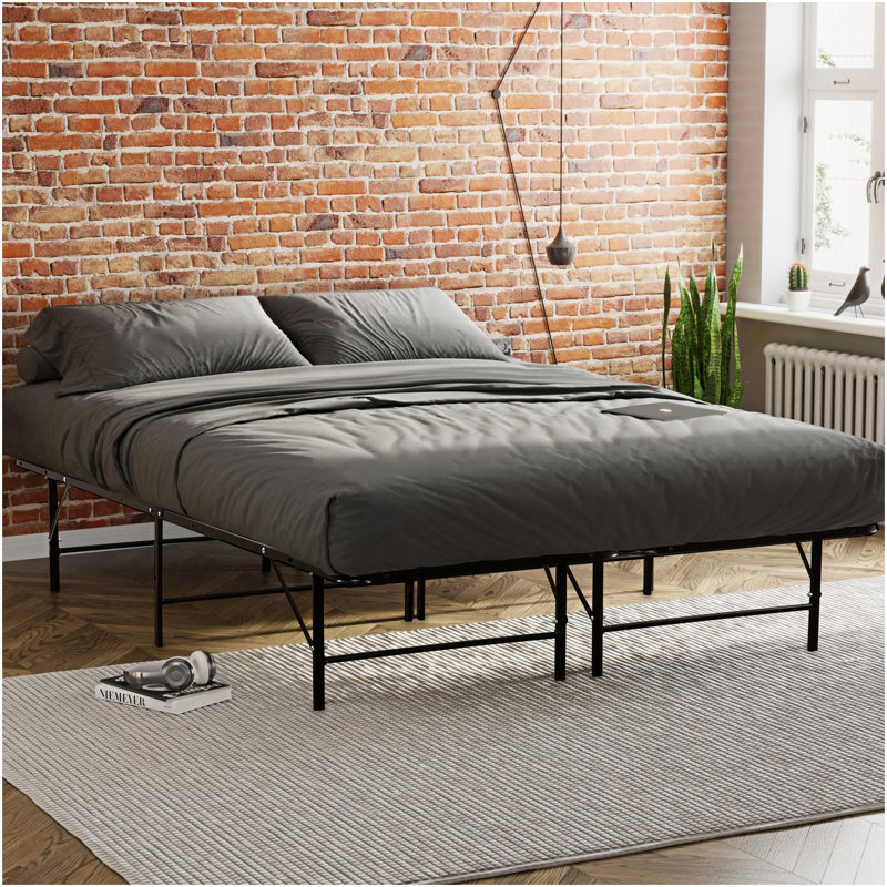 Metal Mattress Foundation Bed Frame, King Size Bed Base, Bedroom Furniture, Black, King