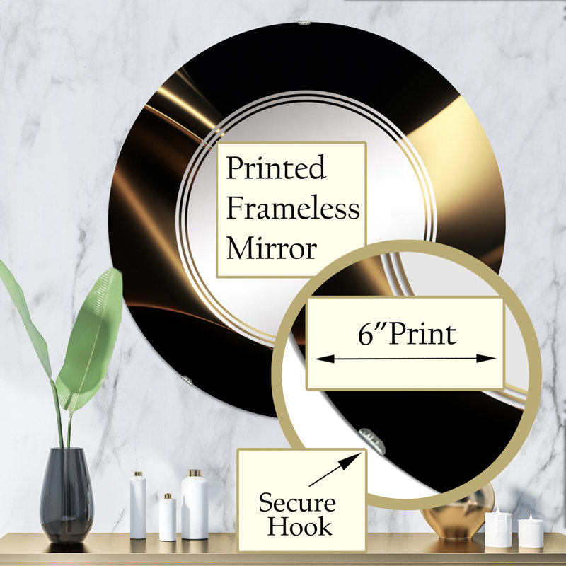 Gold Black Surreal Tides Wall Mirror, Fractals Modern - Gold and Black Surreal Tides IV, 32" x 32"