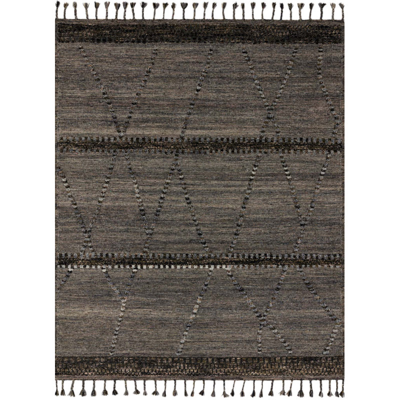 Tapis gris en laine noué la à la main géométrique Corrado, Rectangle 4 pi x 6 pi