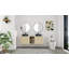 Meuble-lavabo mural 60 po à double cuve - 5 options de couleur de cuve (motifs blanc / noir / marbre) + armoire en bois clair et tablette centrale ouverte (type E)-1144698054