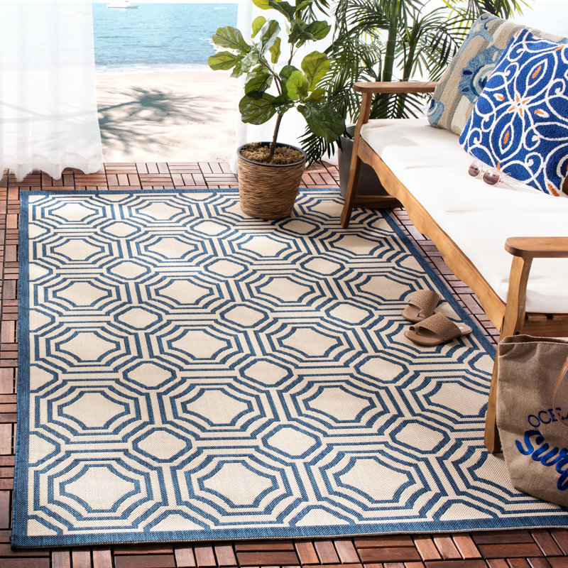 Arneshia Geometric Navy/Gray Indoor / Outdoor Area Indoor/Outdoor Area Rug, Rectangle 5'3" x 7'7"