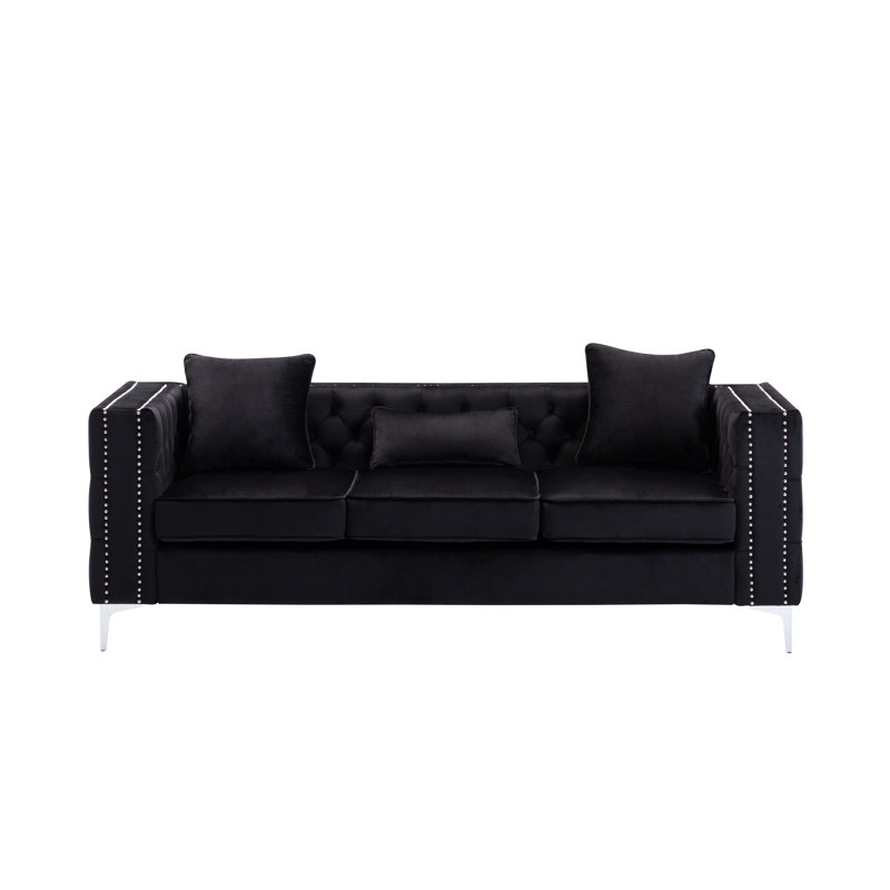 86'' Velvet Sofa, Black