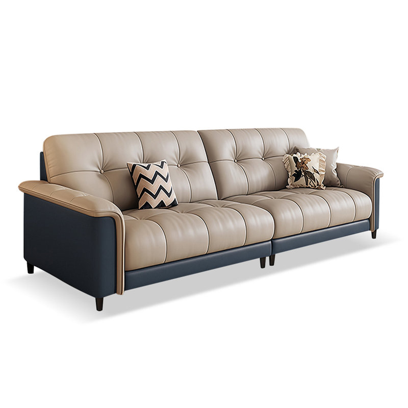 Causeuse-coussin modulaire en cuir véritable kaki et bleu, Bleu