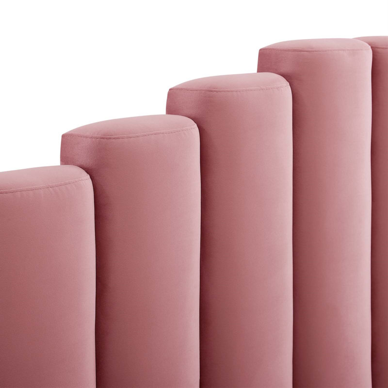 Grand lit plateforme en velours Olivia, Vieux rose