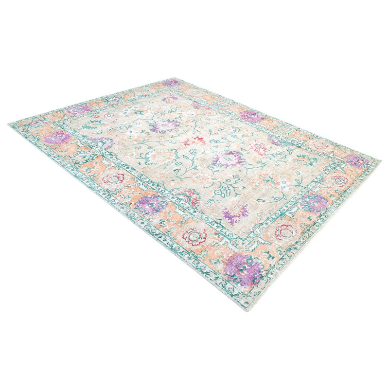 Ithica Oriental Area Rug in Beige/Pink/Green, Rectangle 8' x 10'