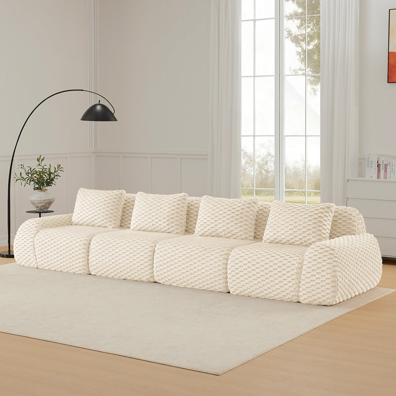 Canapé modulaire moderne de 146 po de largeur avec tissu modulaire et flanelle de 4 po avec connexion à boucle, 4, Crème