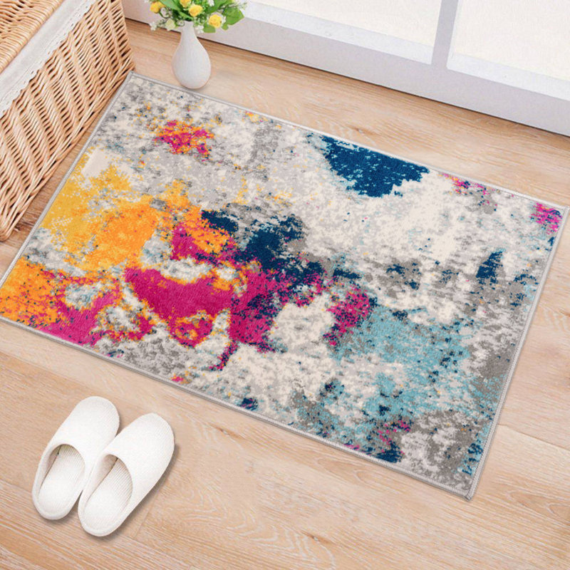 Noires Abstract Ivory/Gray/Blue Area Rug, Rectangle 2' x 3'