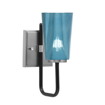 Applique murale Anthony, fini noir mat et graphite, 11,4 cm (L) x 16,5 cm (H), verre dégradé bleu
