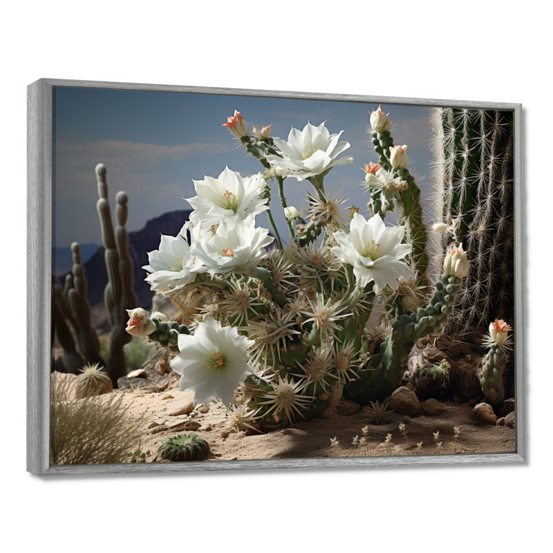 «Malaina White Green Cactus Desert Blooms - Cactus», reproduction sur toile, H 30 po x l 40 po x P 1,5 po