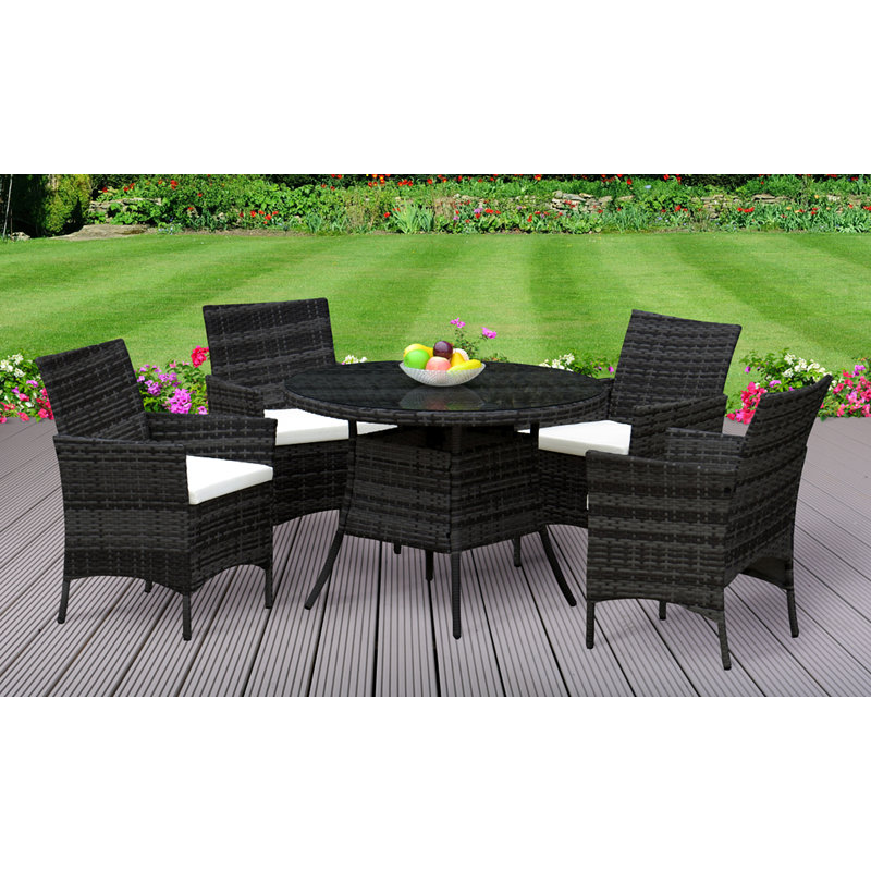 Ballast 4 - Person Wicker Patio Dining Set with Round Table , Cushions Included, Black